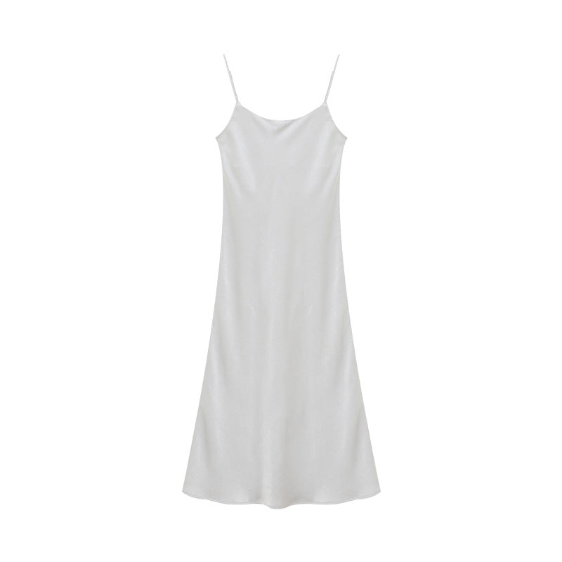 Satin Casual Style Scoop Neck Spaghetti Strap Dress