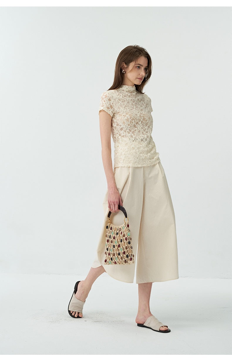 Minimalist Curved Pleated Lightweight Breathable Wide-leg Pants
