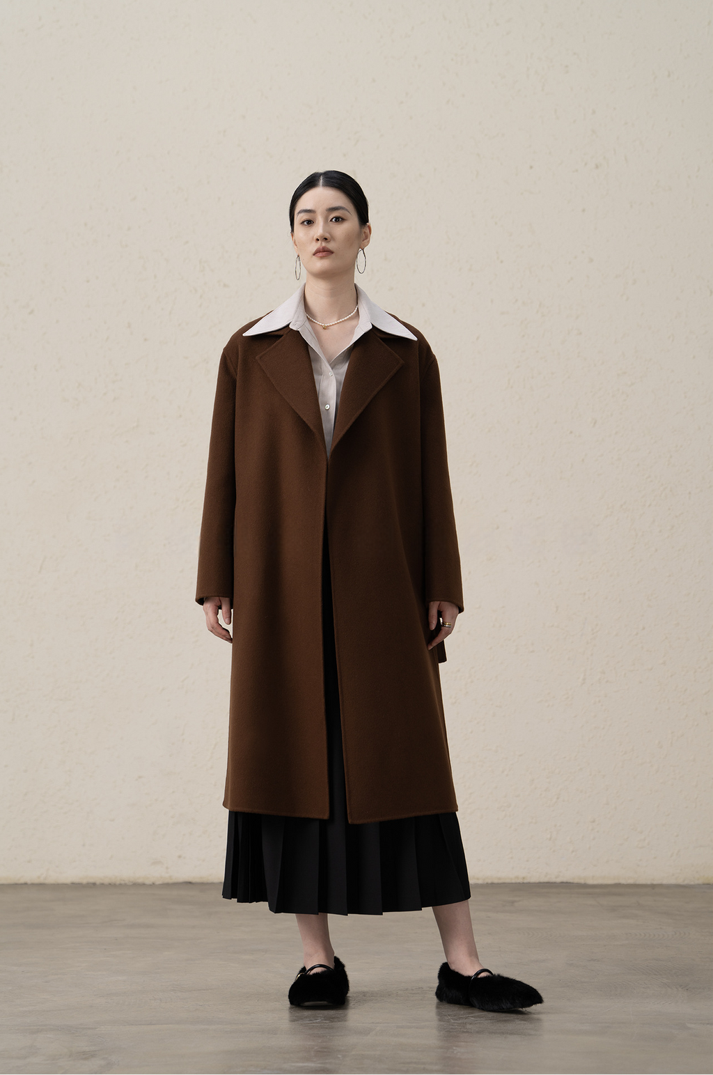 Cashmere Merino Wool Mulberry Silk Suit Collar Long Coat