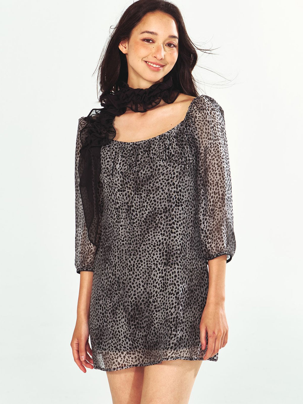 Silk Half-Sleeve Leopard Print Dress