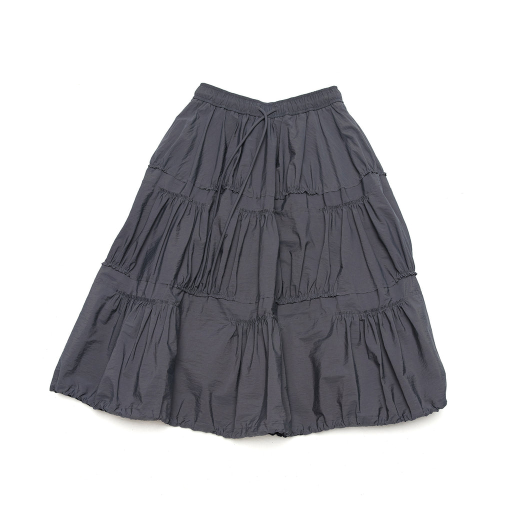 Pleated Irregular Elastic Waist Pockets Maxi Skirt