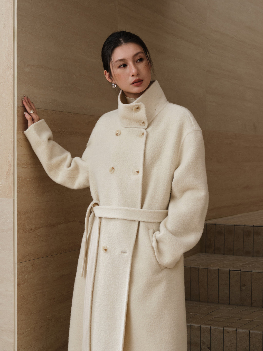 Double-Breasted Long Belt Double-Sided Alpaca Wool Cashmere Coat