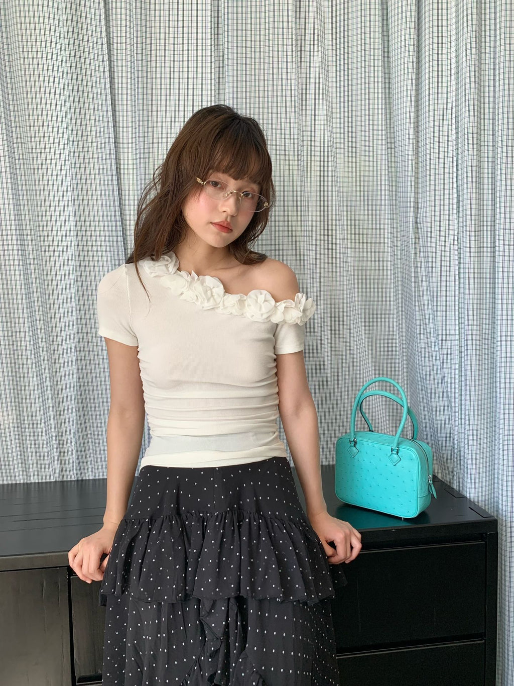 Floral Appliqué Off-Shoulder Knit Top