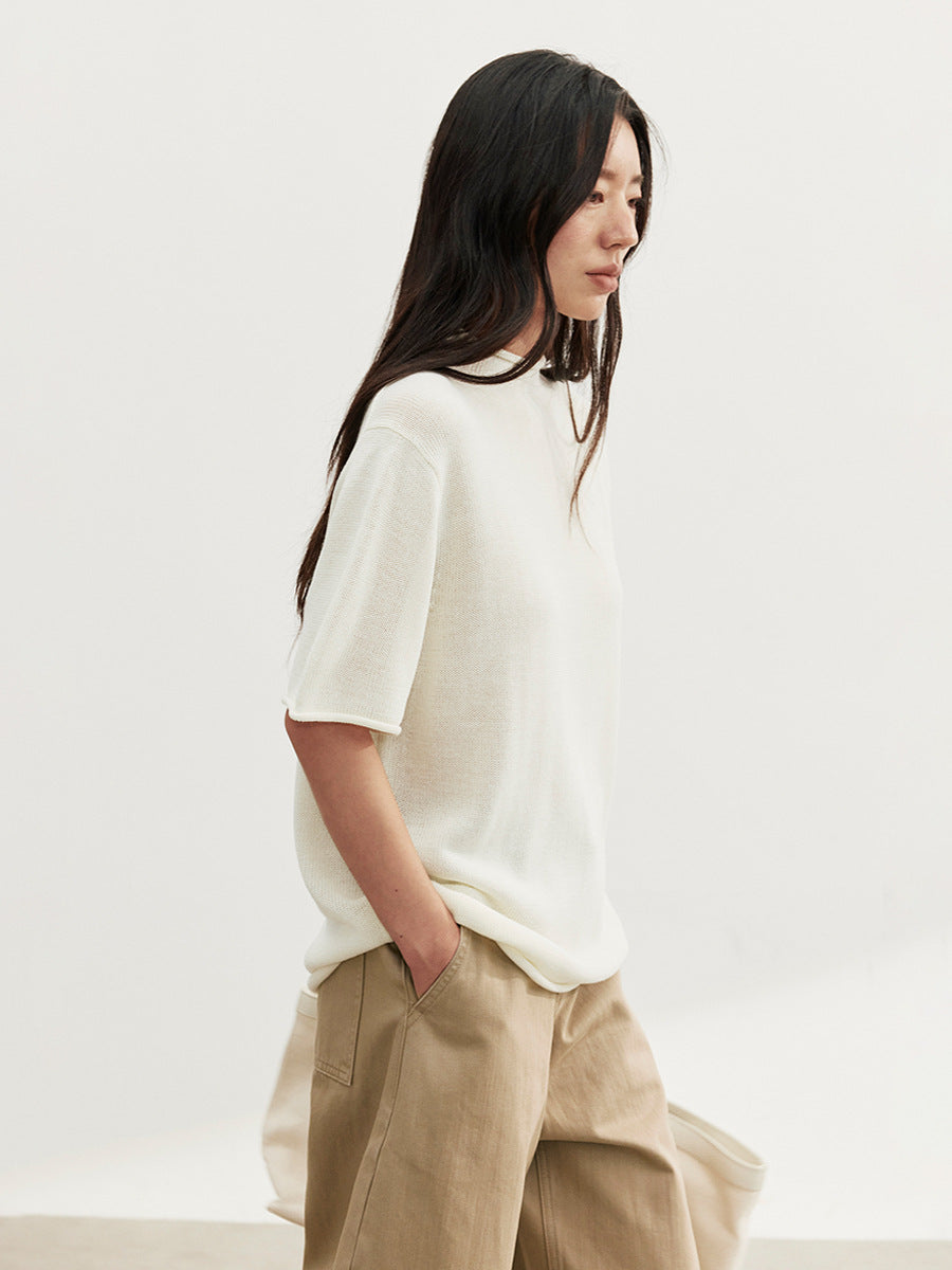 Merino Wool Short Sleeve Pullover Knit Top