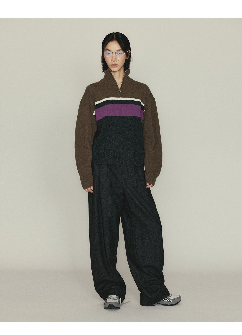Versatile Herringbone Wool Blend Low-waisted Casual Trousers