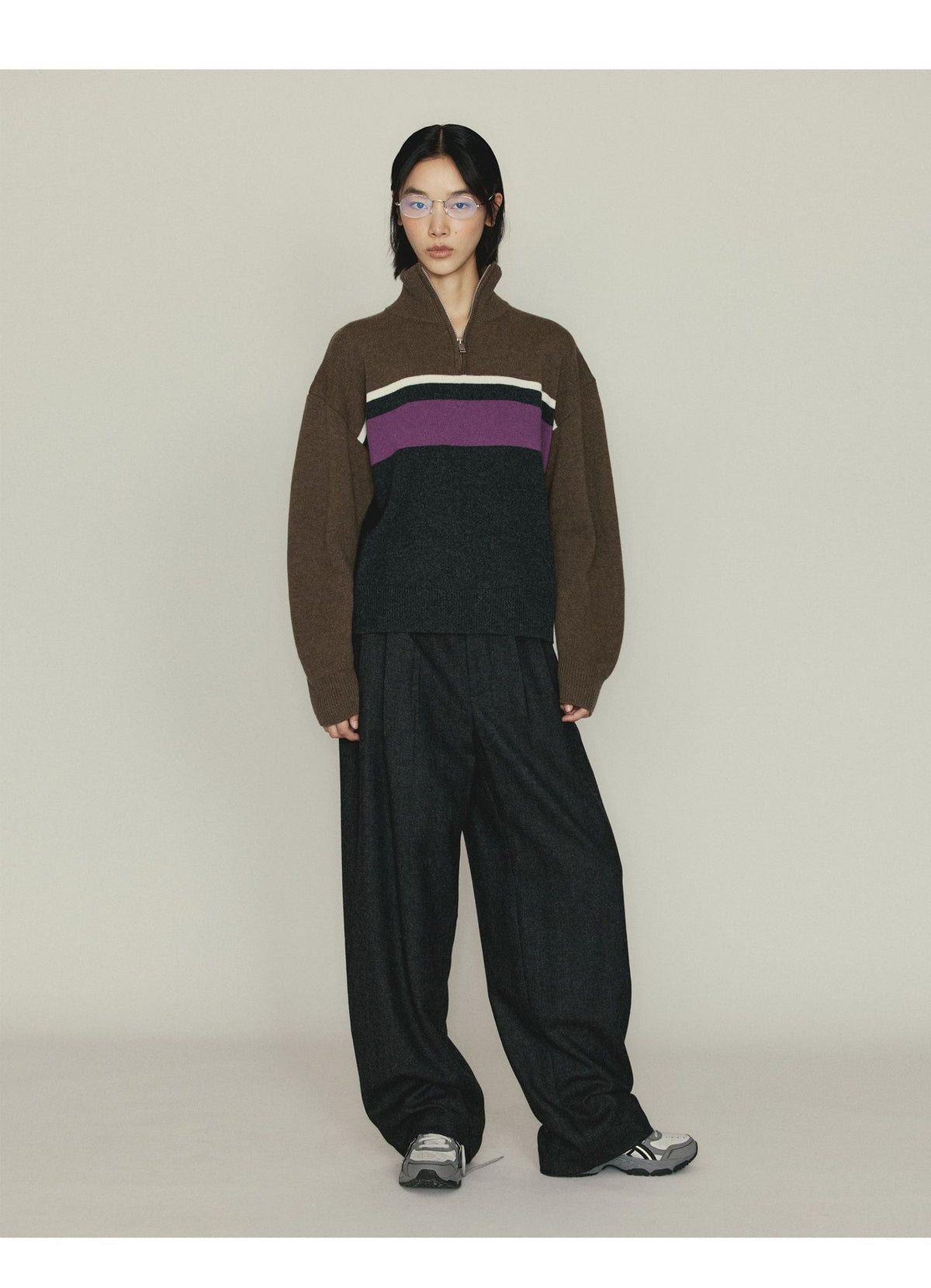 Versatile Herringbone Wool Blend Low-waisted Casual Trousers