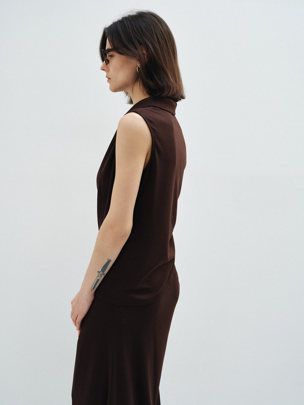 Soft Skin-Fit Modal Wool Knit Polo Collar Top