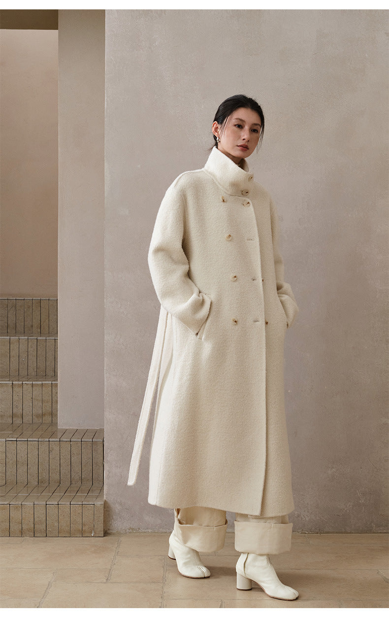 Double-Breasted Long Belt Double-Sided Alpaca Wool Cashmere Coat