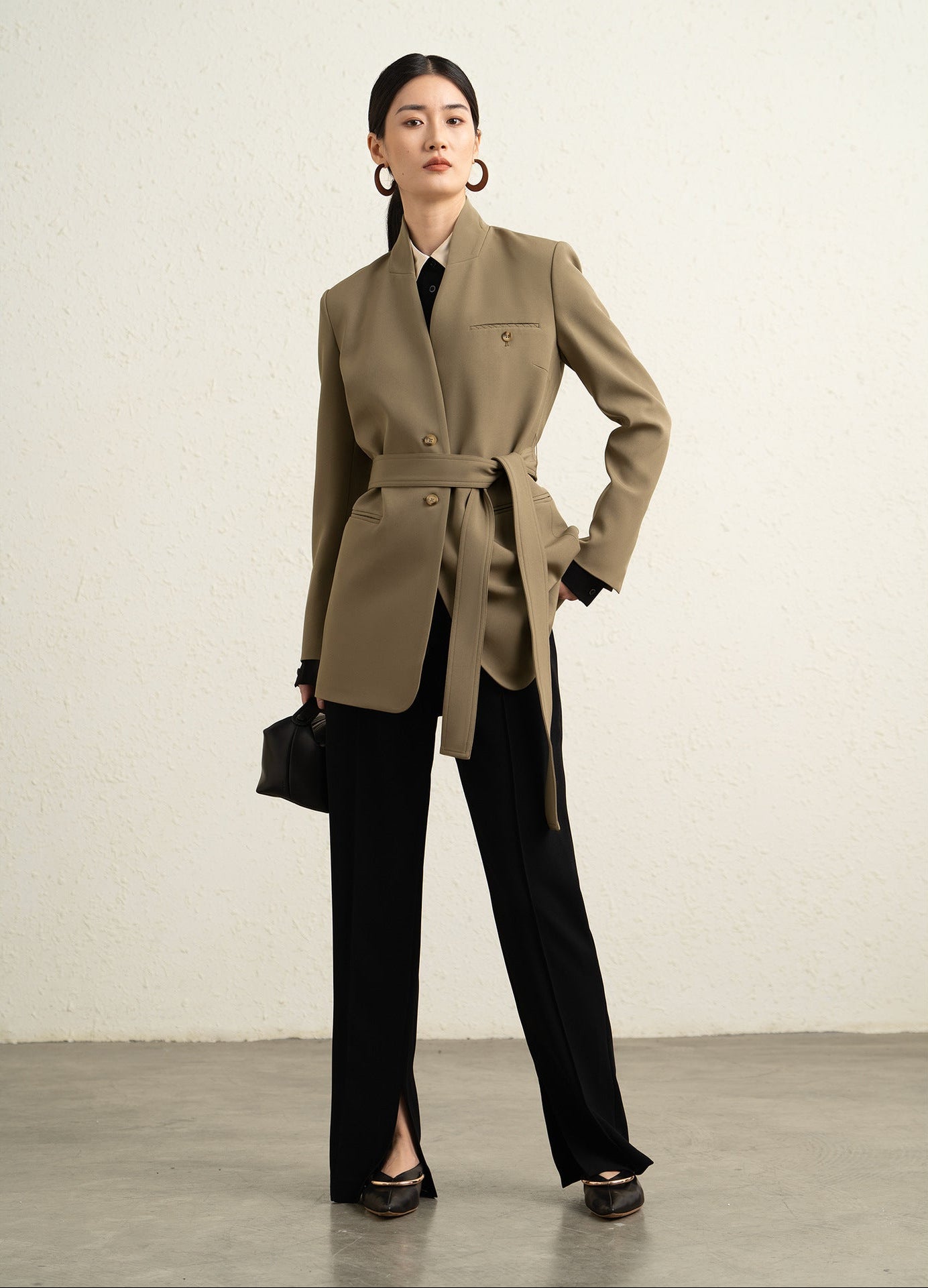 Premium Stand-up Collar Mid-Length Lace-Up Blazer