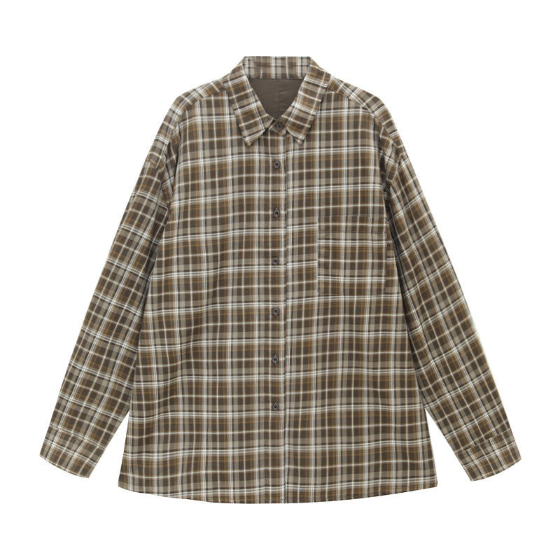 Relaxed Plaid Button-Up Long Sleeve Shirt