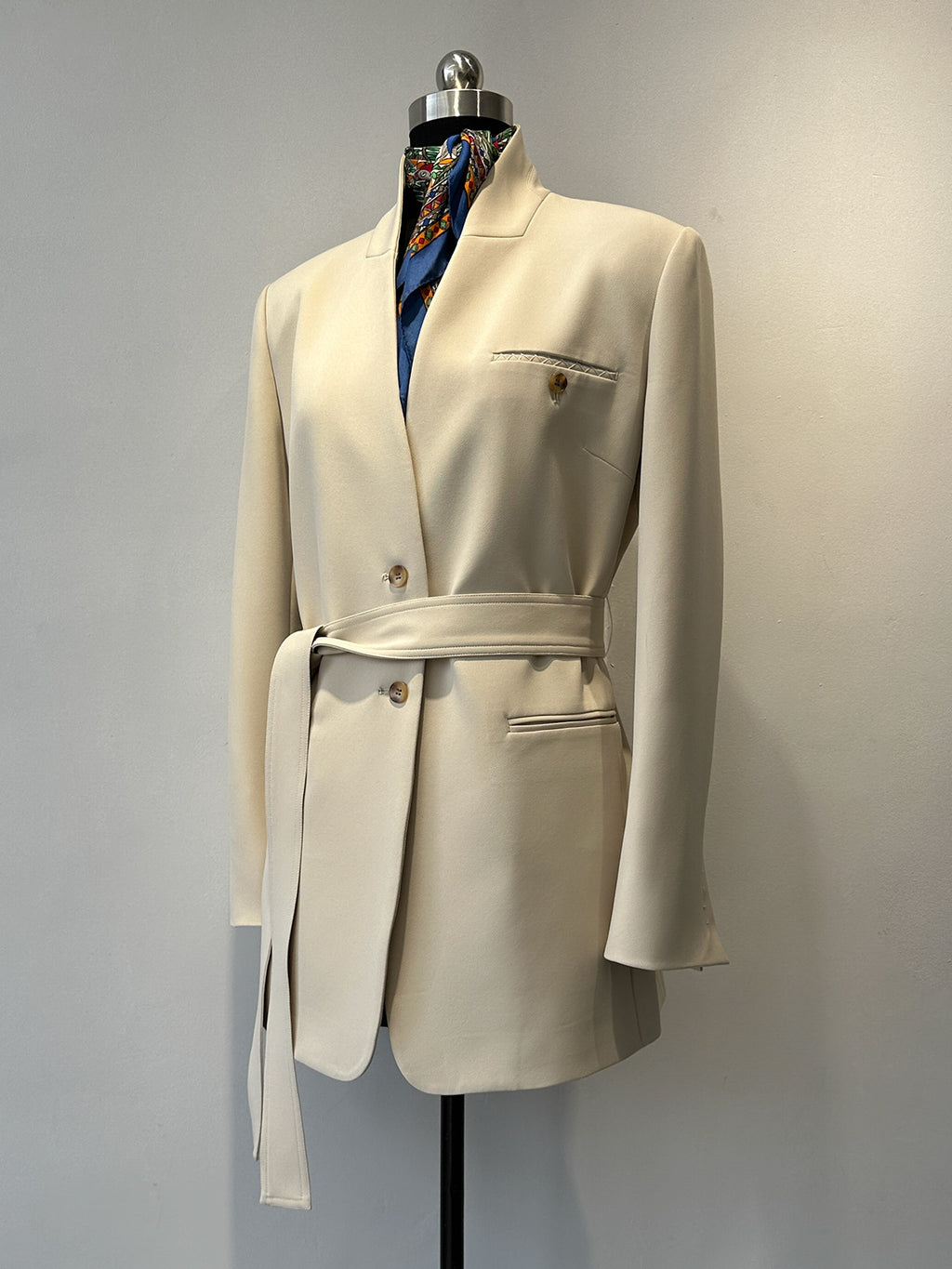 Premium Stand-up Collar Mid-Length Lace-Up Blazer