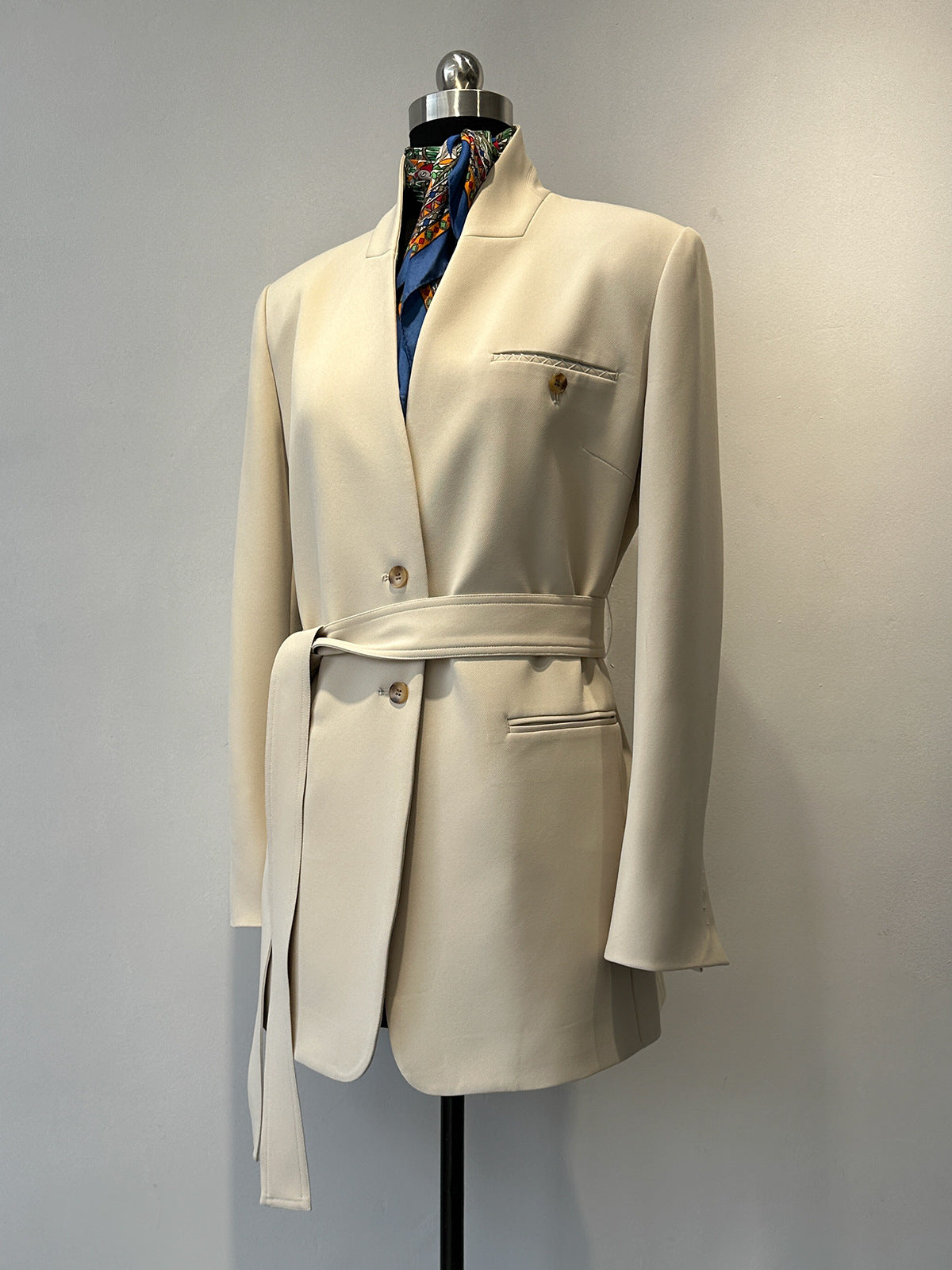 Premium Stand-up Collar Mid-Length Lace-Up Blazer