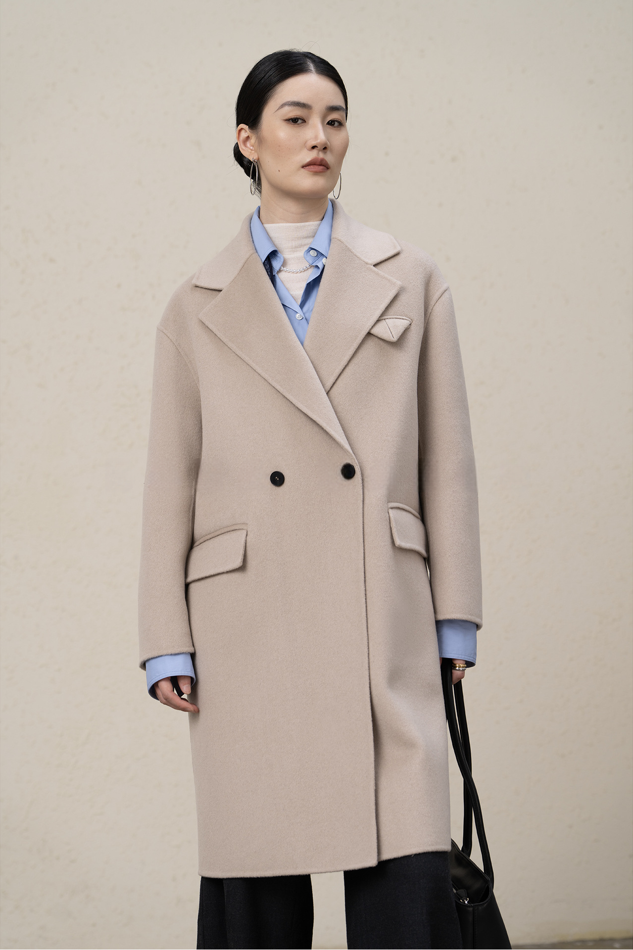 Double-breasted Merino Wool & Cashmere Long Coat