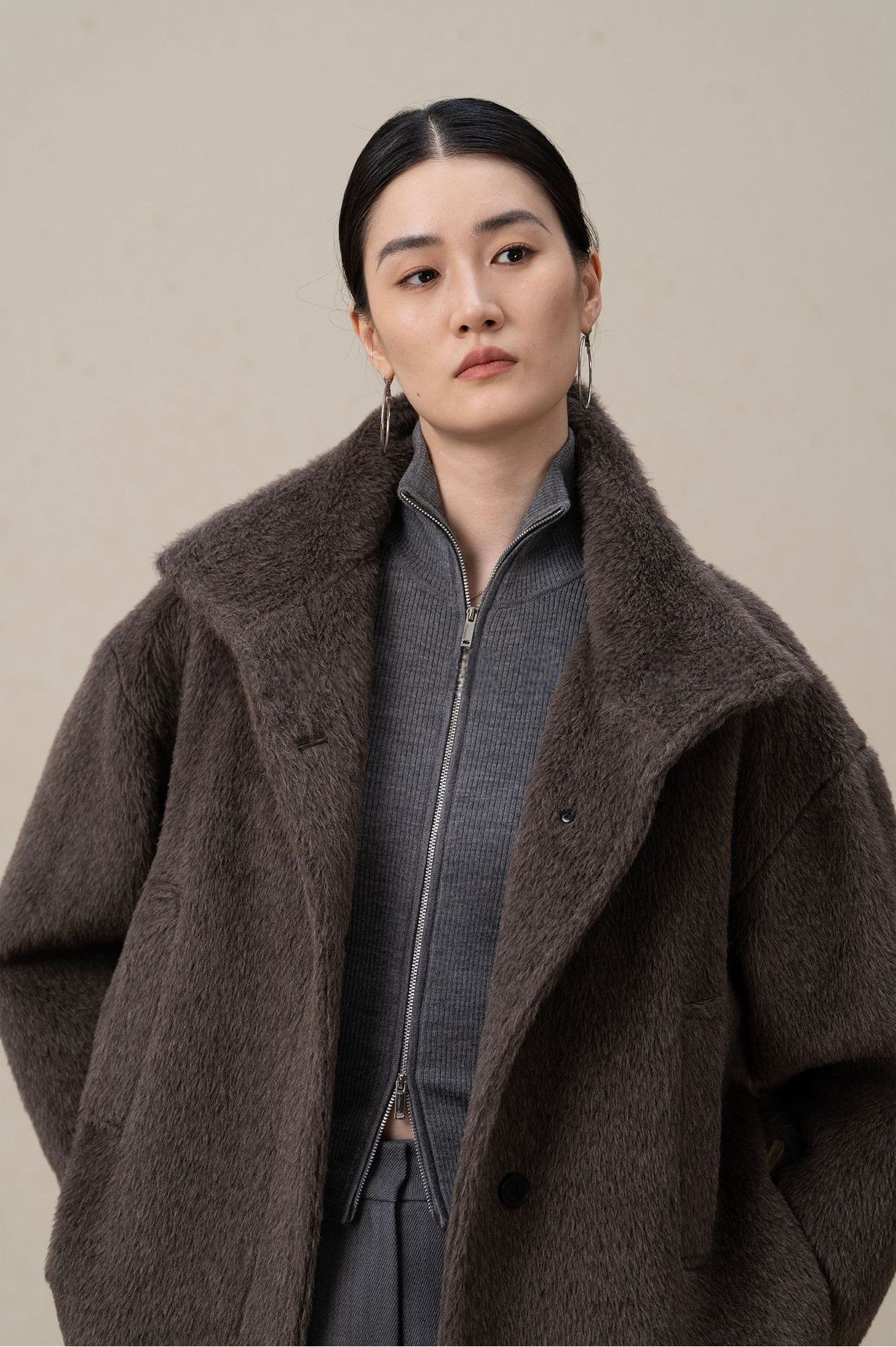 Suri Alpaca & Wool Lace-Up Downy Short Coat