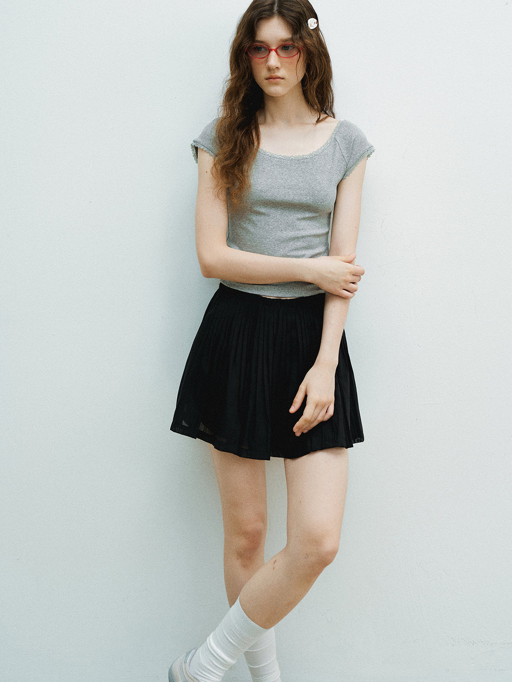 Elastic High Waist Pleated Mini Skirt