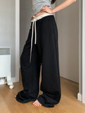 Spliced Waist Contrasting Wide-leg Elastic Waist Sweatpants