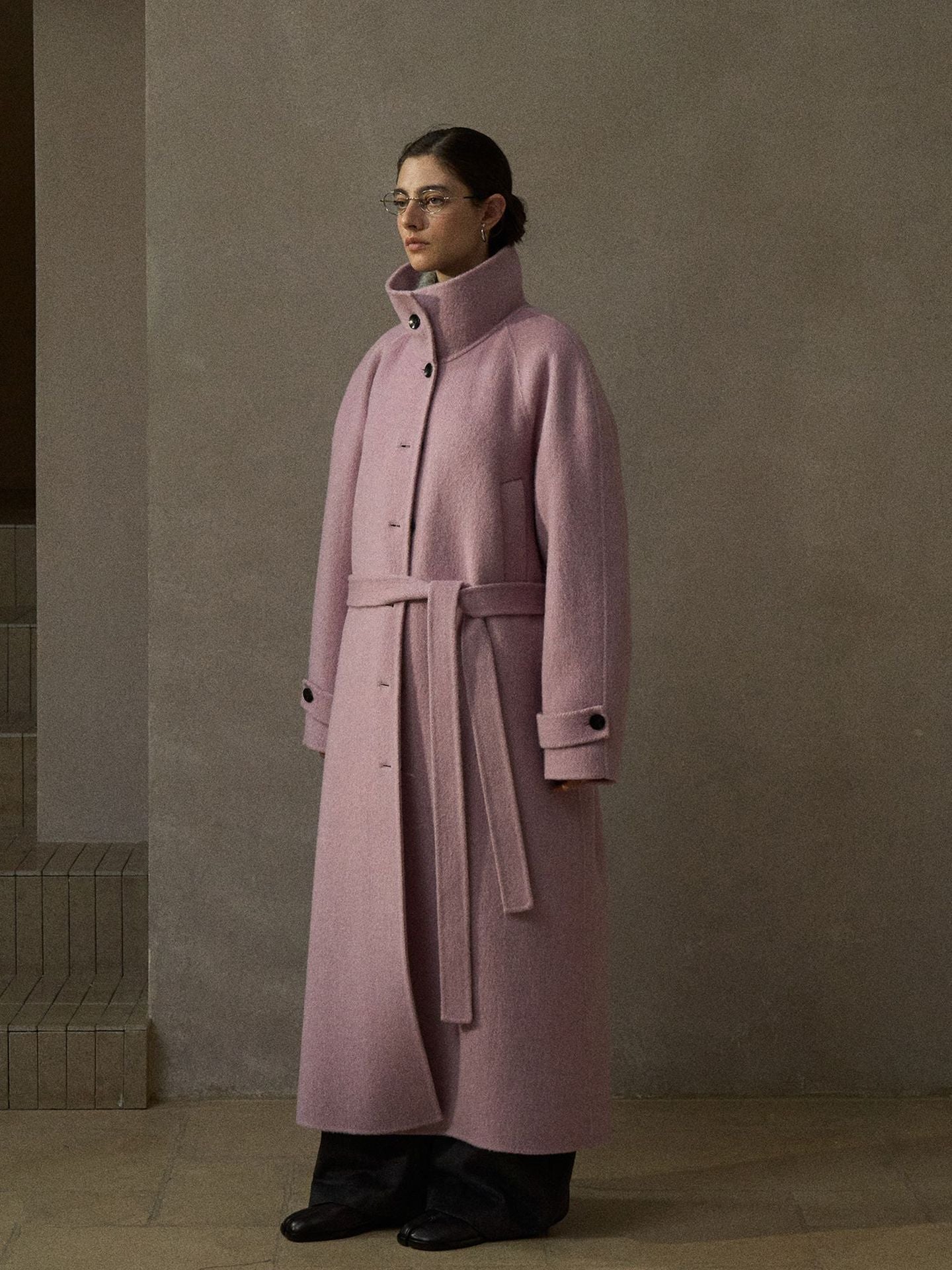Stand Collar Double-breasted Wool Coat