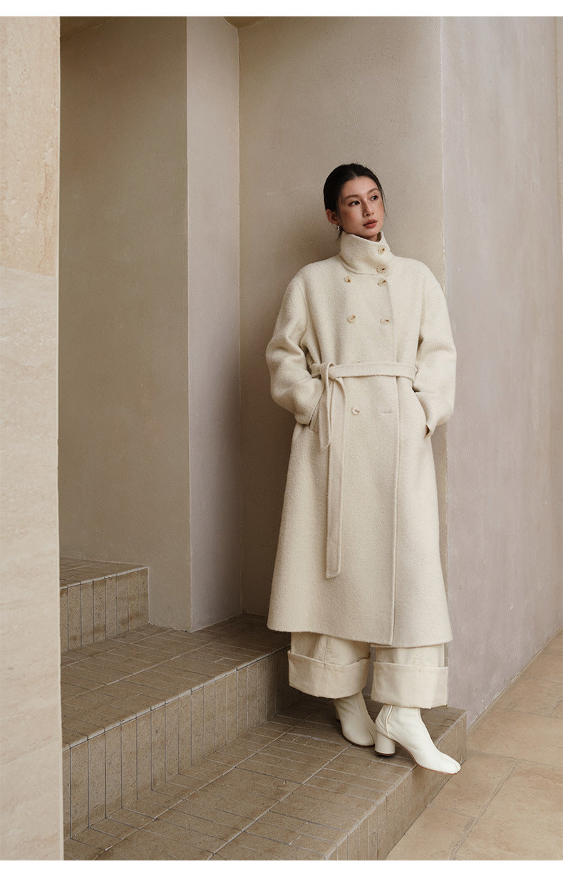 Double-Breasted Long Belt Double-Sided Alpaca Wool Cashmere Coat