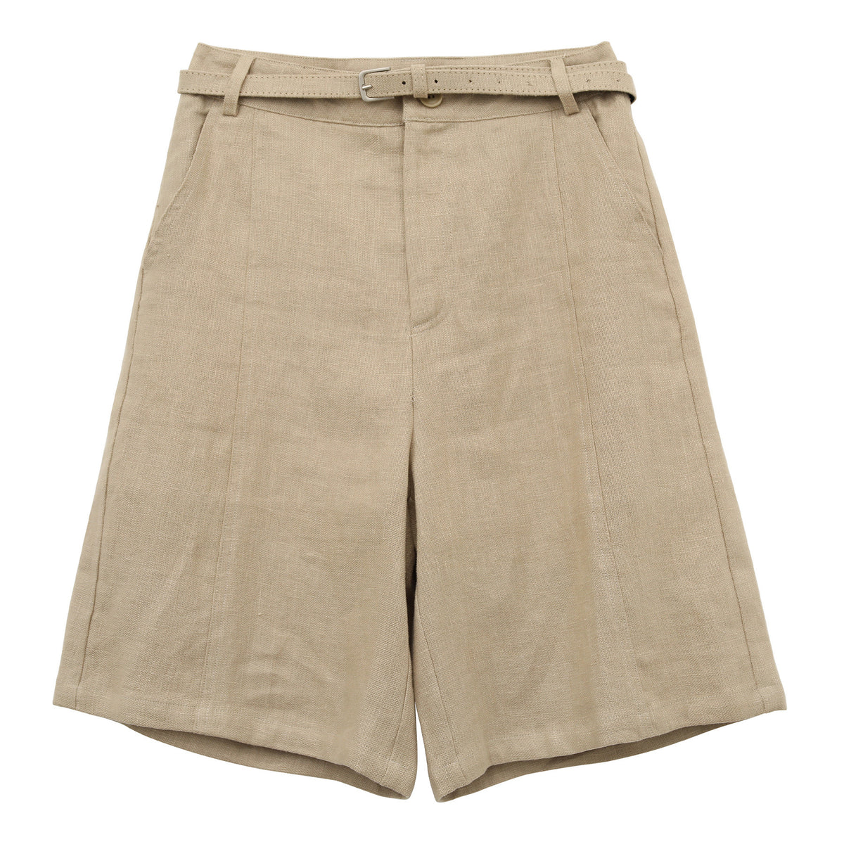 Linen Wide-Leg Mid-Length Shorts with Linen Belt