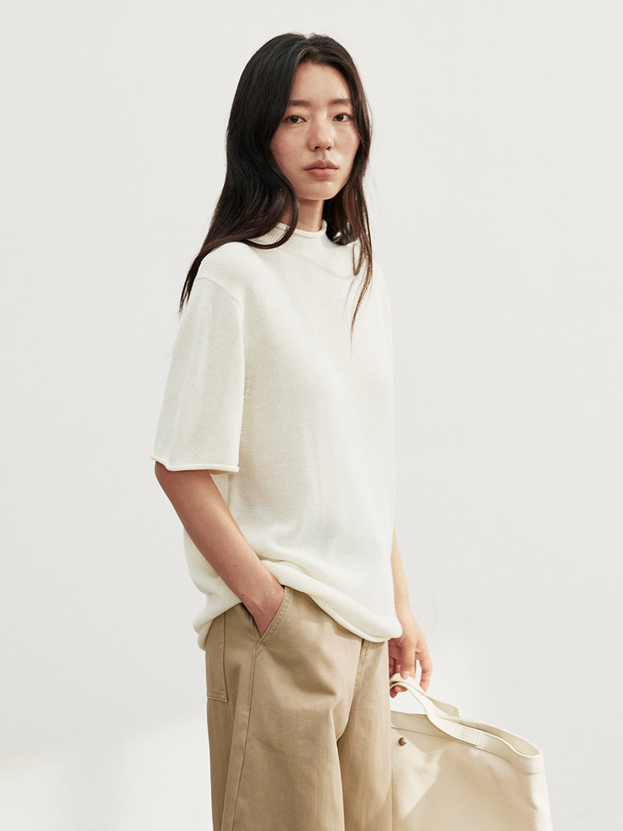Merino Wool Short Sleeve Pullover Knit Top
