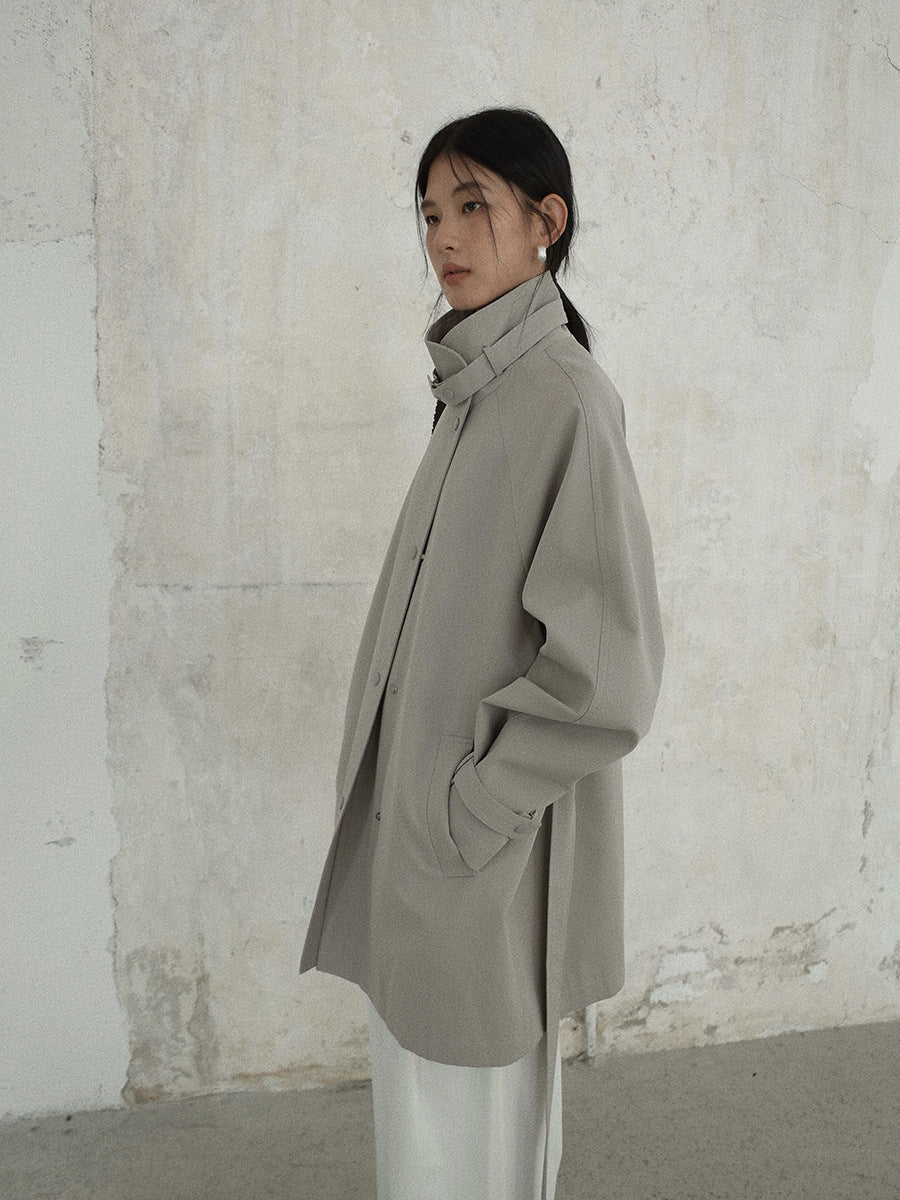 Stand-Up Collar Mid-Length Stylish Trench Coat