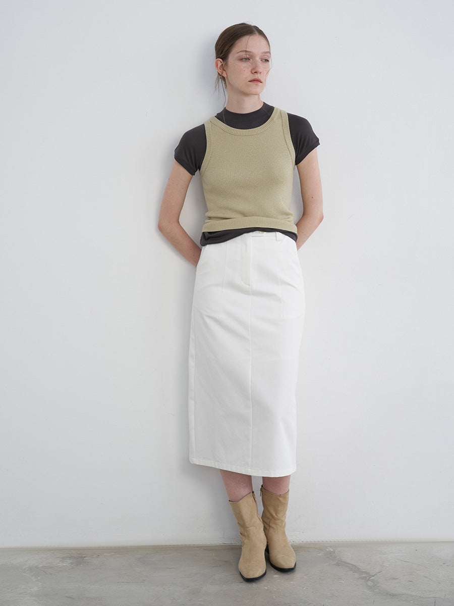 High-Rise Tailored Straight Midi Skirt