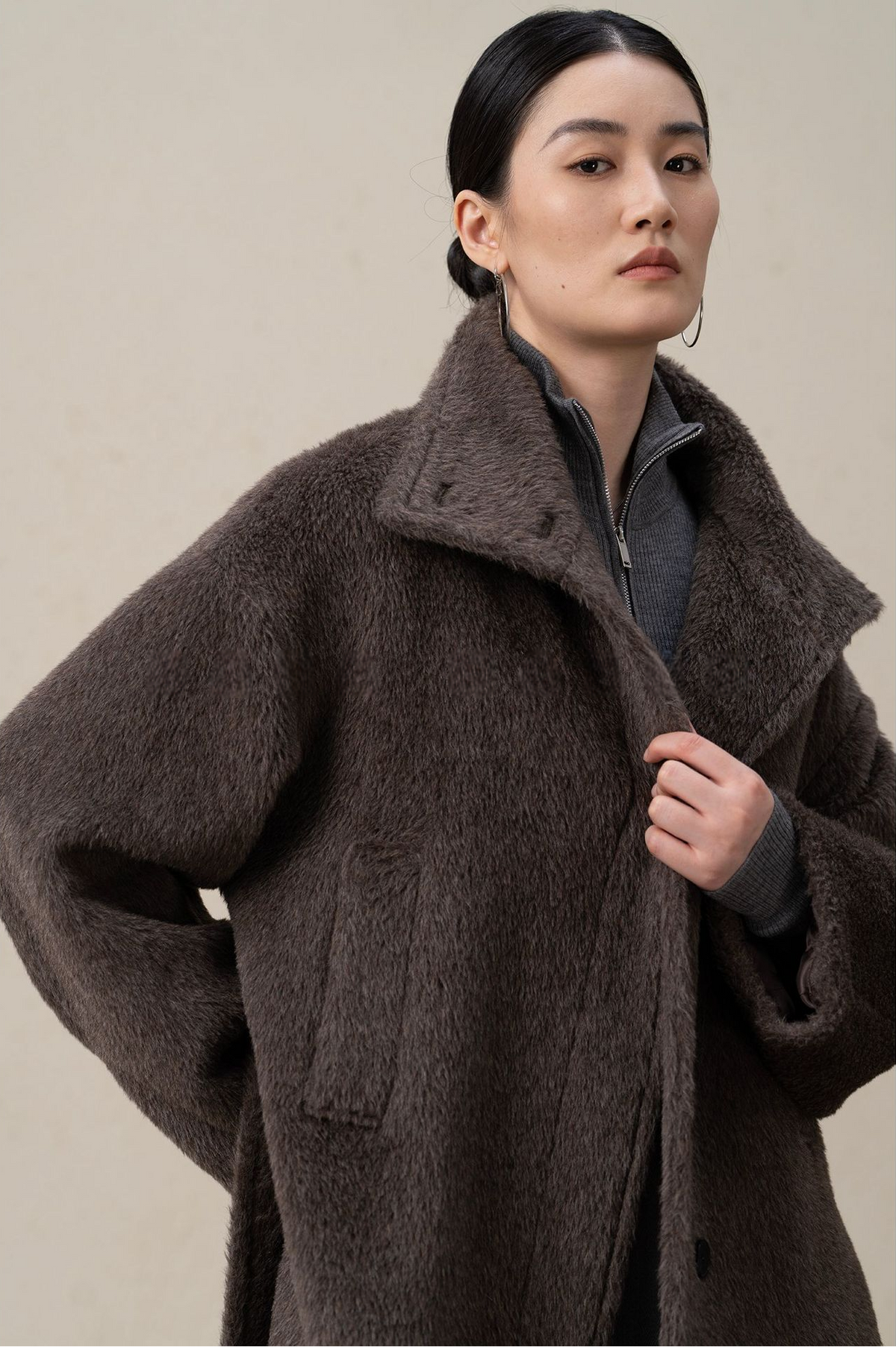 Suri Alpaca & Wool Lace-Up Downy Short Coat