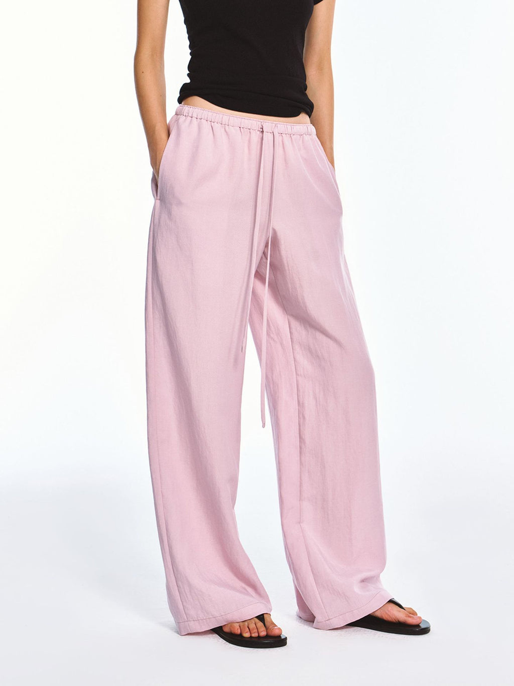 Solid Color Straight-leg Elastic Waist Casual Pants
