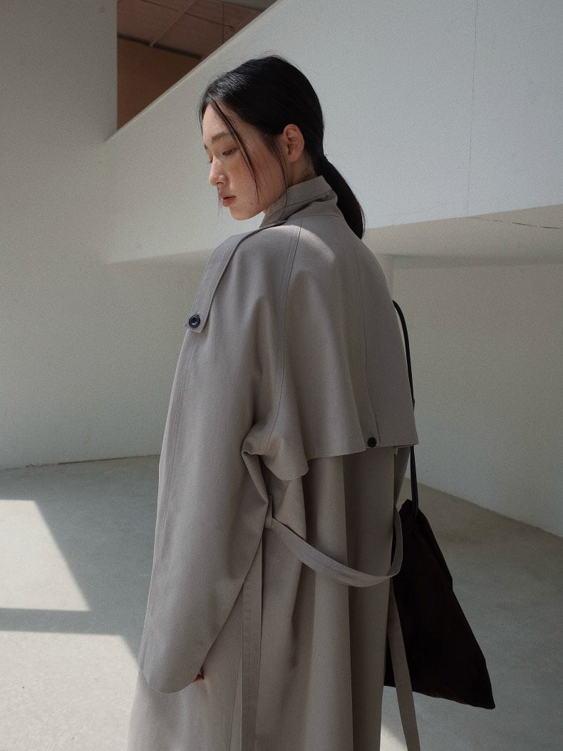 Belted Button-Front Longline Trench Coat