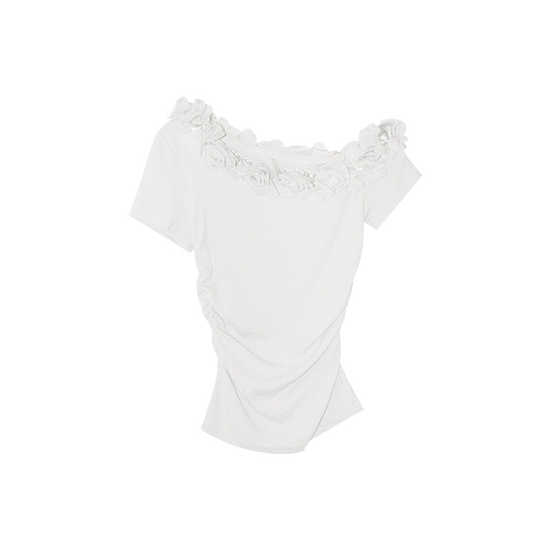 Floral Appliqué Off-Shoulder Knit Top