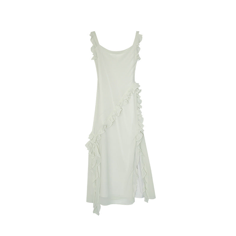 Ruffle Trim Sleeveless Maxi Dress