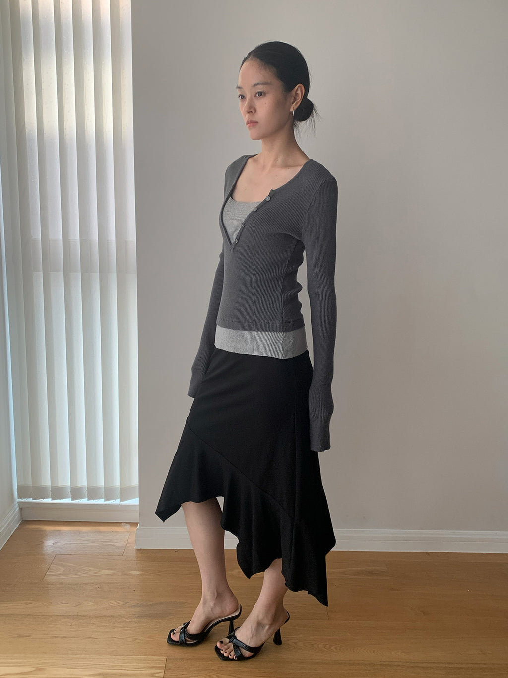 Illusion Two Tops V-Neck Ribbed Long Sleeve Top