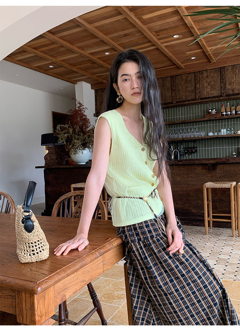 Silk Mesh Knit Wool Vest