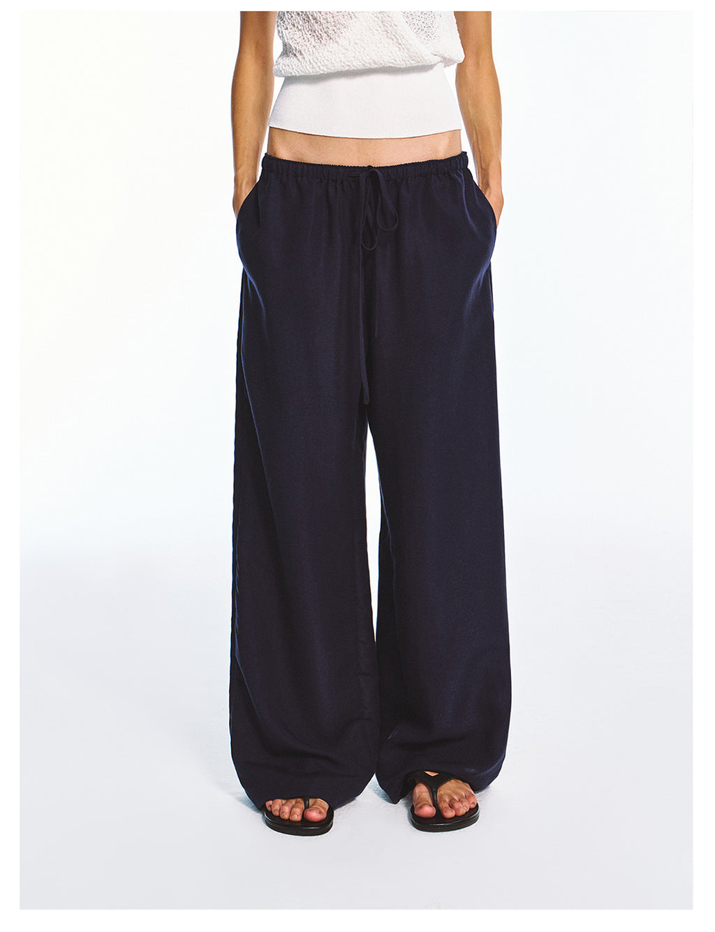 Solid Color Straight-leg Elastic Waist Casual Pants