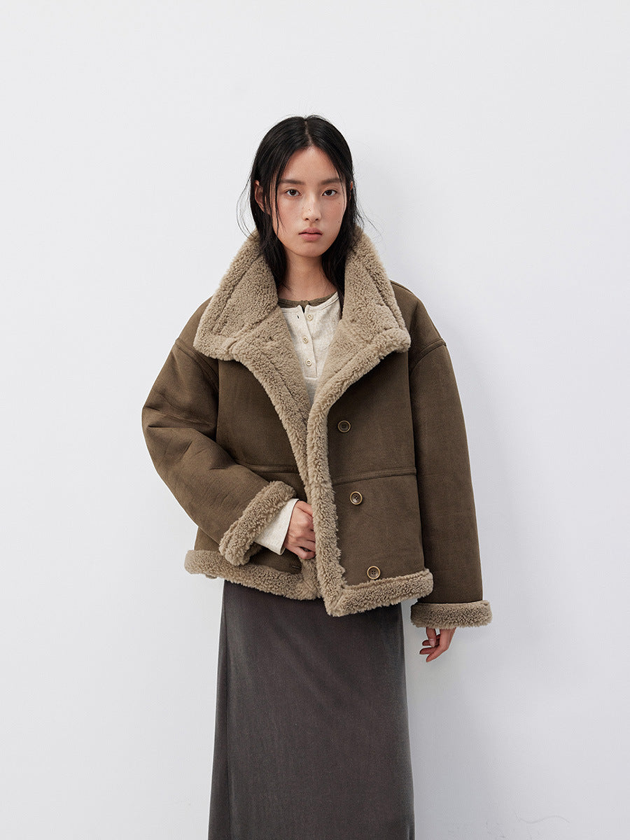 Stand Collar Faux Fur Smooth Coat
