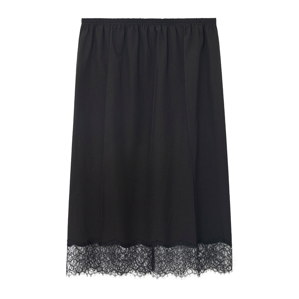 Satin Lace Hem Slip Midi Skirt