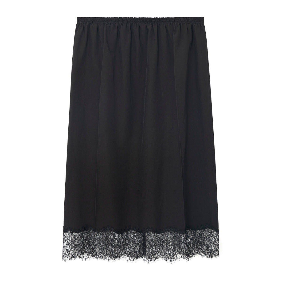 Satin Lace Hem Slip Midi Skirt