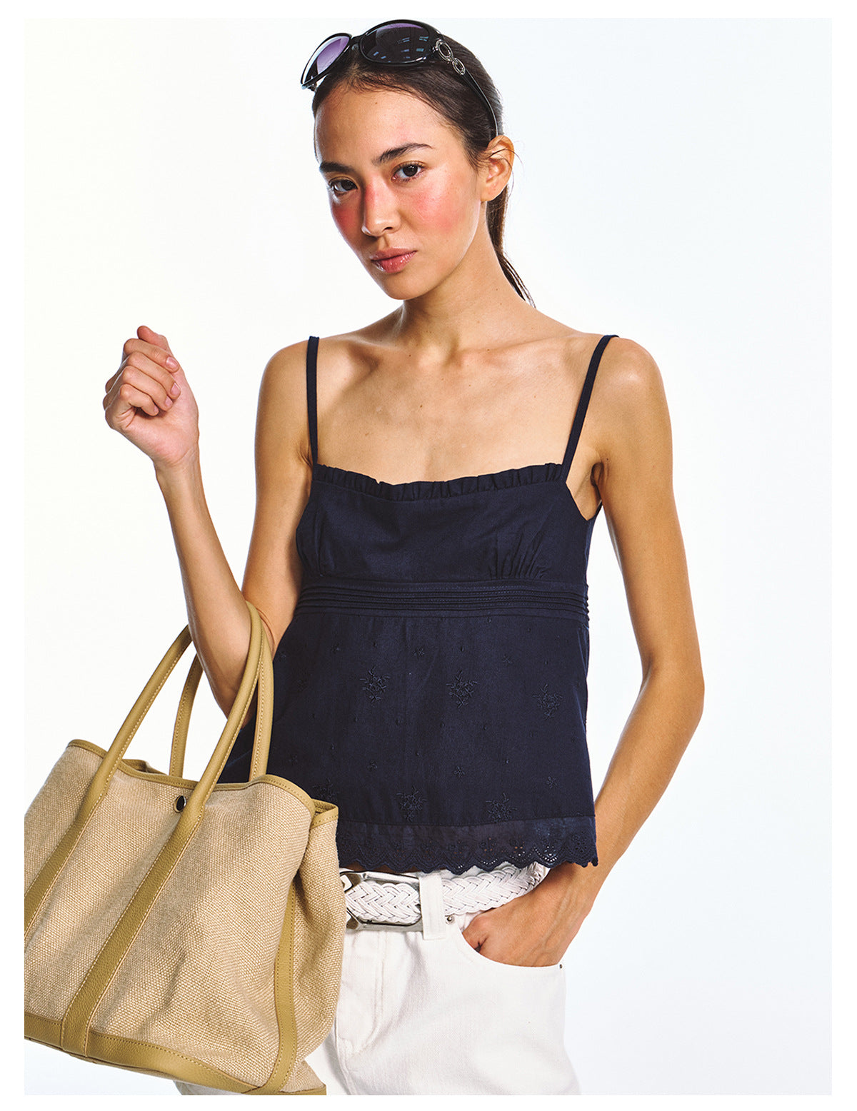 Linen-cotton Beautiful Vintage Style Embroidered Camisole Top