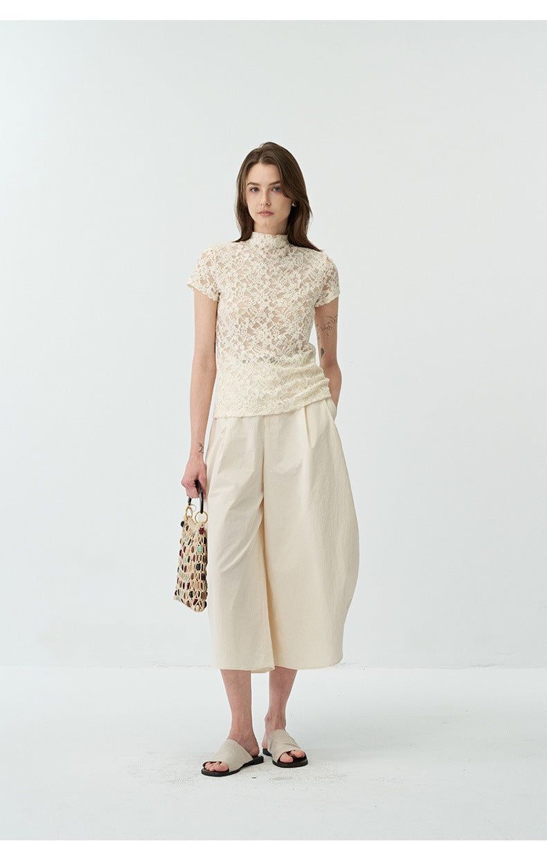 Minimalist Curved Pleated Lightweight Breathable Wide-leg Pants