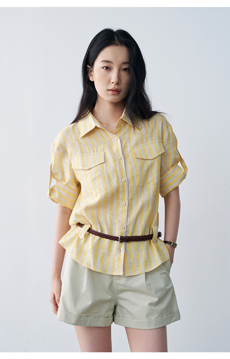 Pleated Mid-rise Rolled Edge Straight Leg Shorts