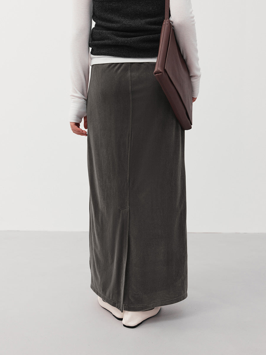Soft Drape Velvet Straight Midi Skirt