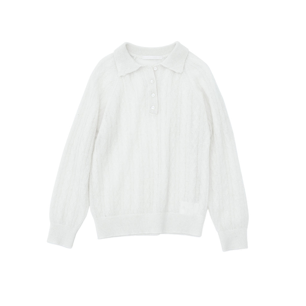 Casual Polo Collar Long Sleeve Wool Sweater