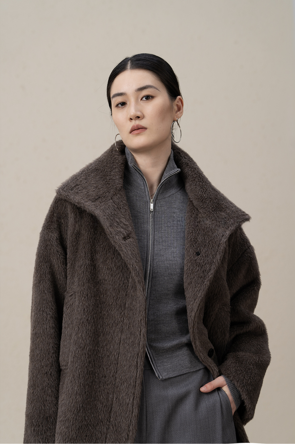 Suri Alpaca & Wool Lace-Up Downy Short Coat
