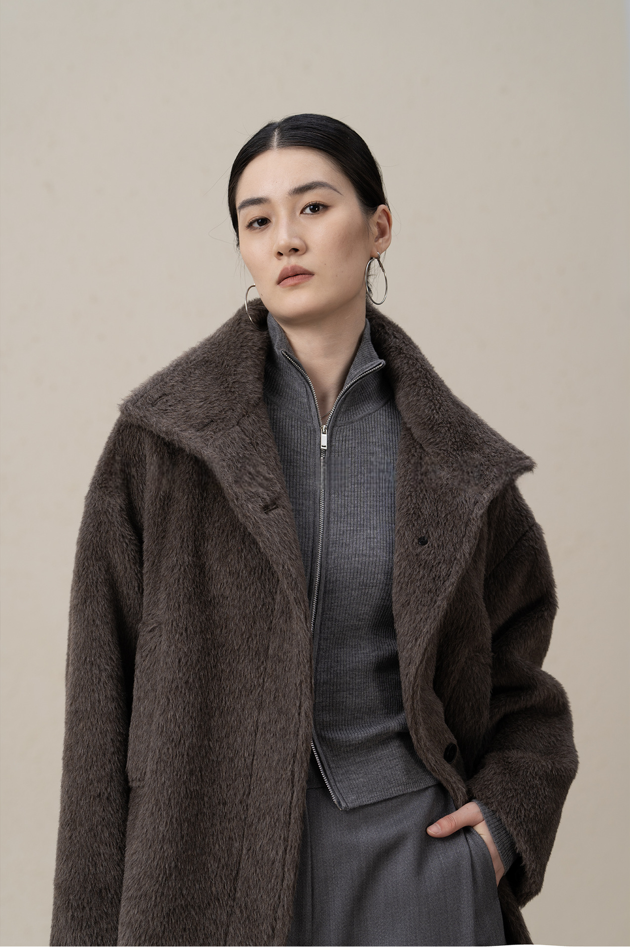 Suri Alpaca & Wool Lace-Up Downy Short Coat