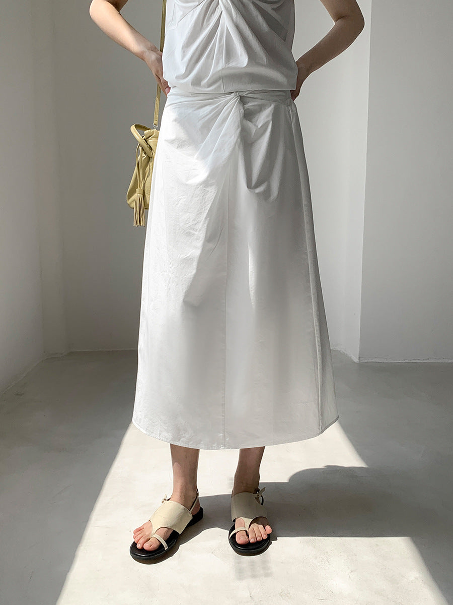High Waist Twist Front A-Line Maxi Nylon Skirt