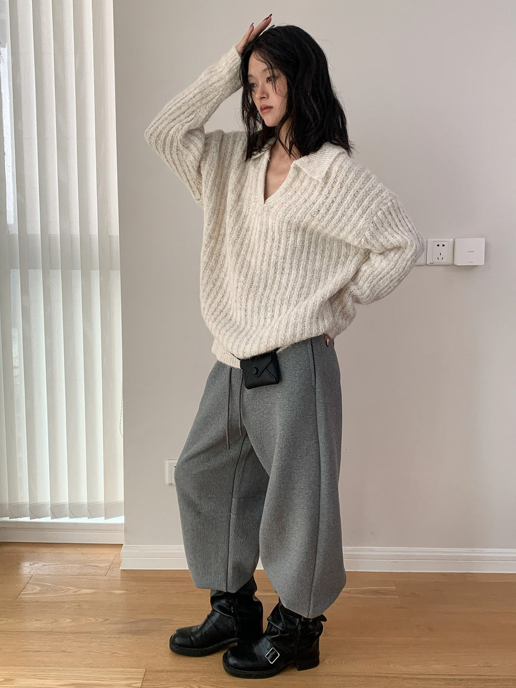 V-Neck Lapel Knit Warm Pullover Sweater
