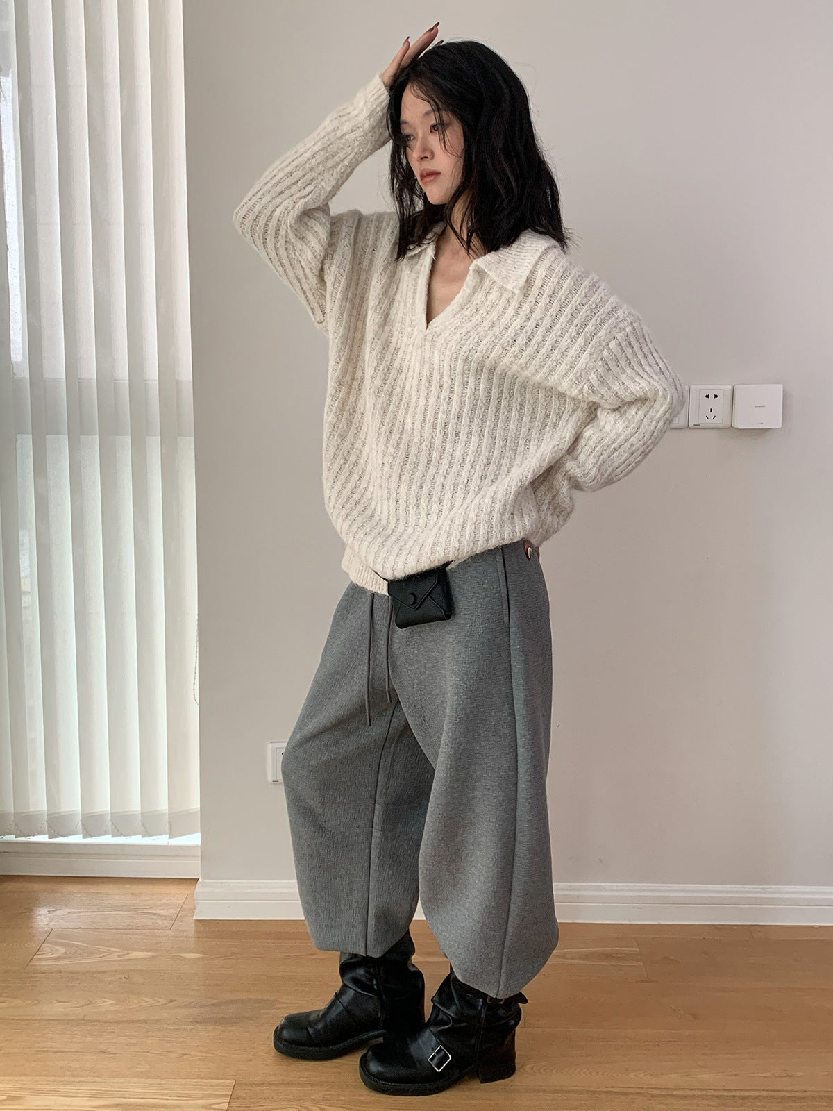 V-Neck Lapel Knit Warm Pullover Sweater
