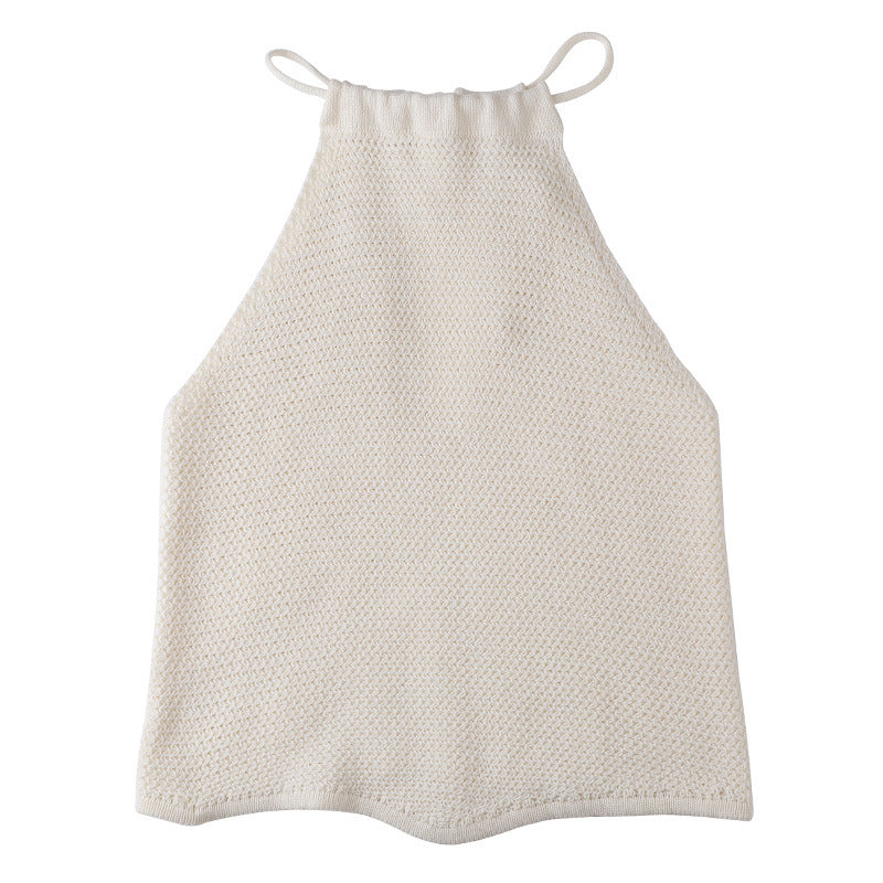 Backless Cotton Knit Drawstring Halter Neck Camisole Top