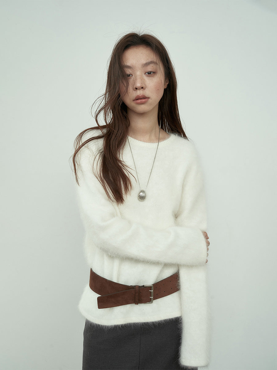 Fuzzy Long Sleeve Crewneck Pullover Sweater