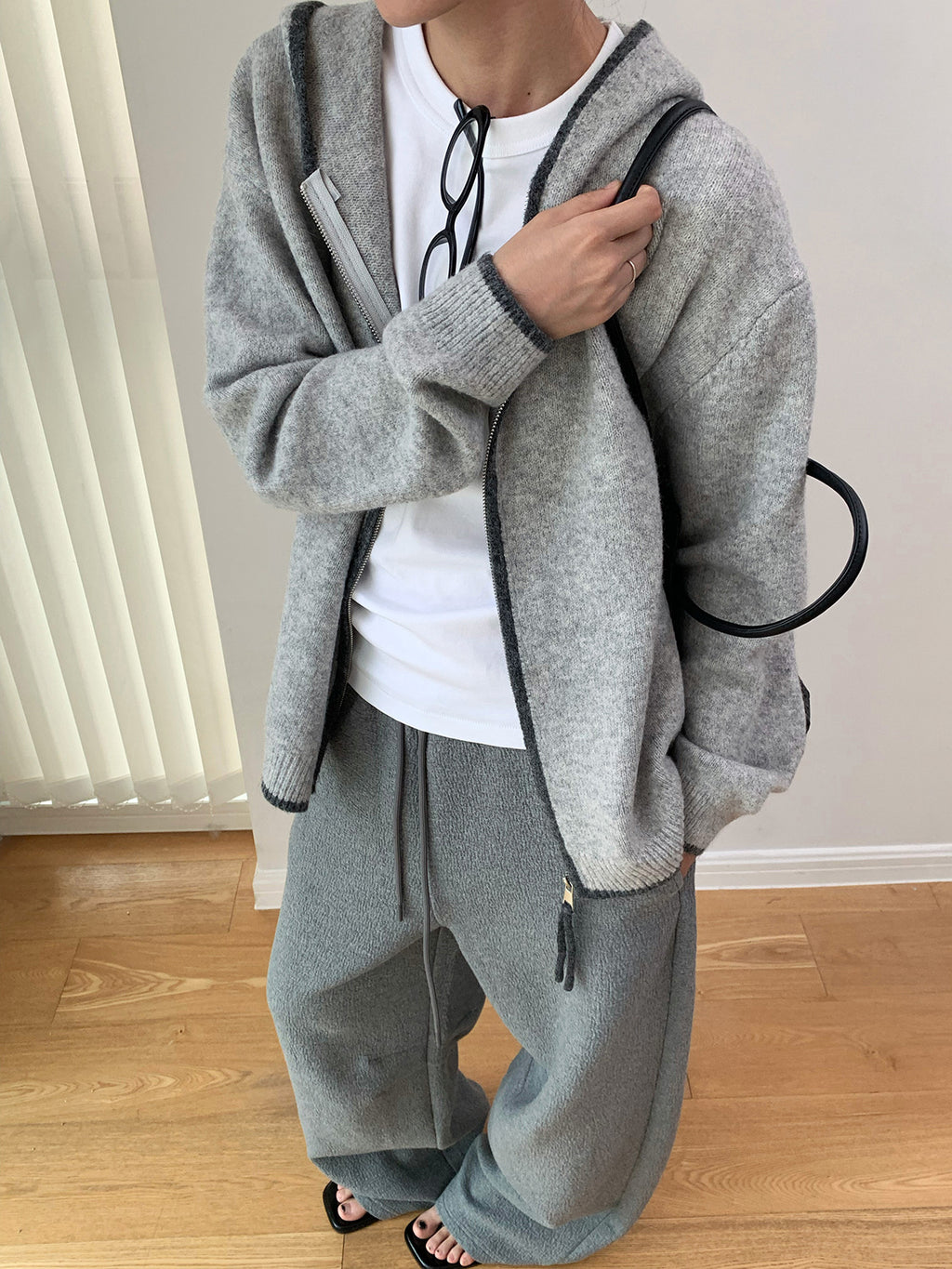 Drawstring Wide Leg Textured Sweatpants